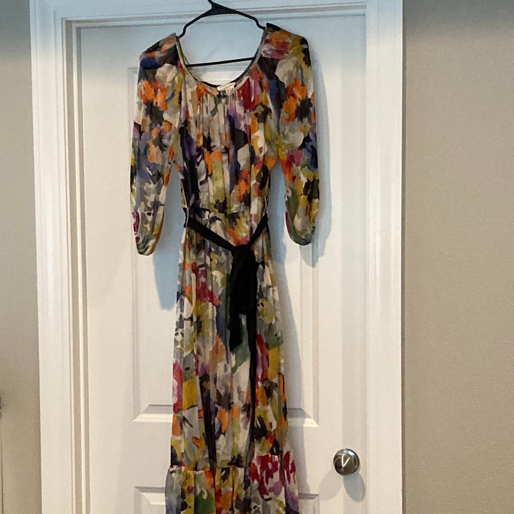 Anthropologie Meadow Rue floral maxi dress, translucent with full slip, size 4